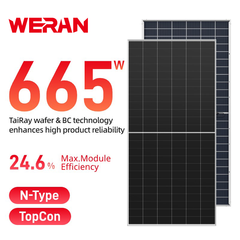 WERAN 640-670W Dwustronny panel słoneczny HPBC 2.0 – moduł fotowoltaiczny z podwójnym szkłem OEM z tylnym kontaktem do projektów użyteczności publicznej i projektów EPC