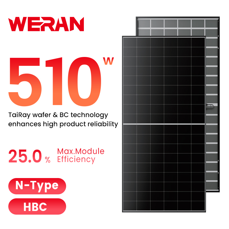 WERAN 495-510W Rezydencyjny panel słoneczny z tylnym kontaktem – moduł fotowoltaiczny OEM z podwójnym szkłem na dachu dla dystrybutorów i instalatorów